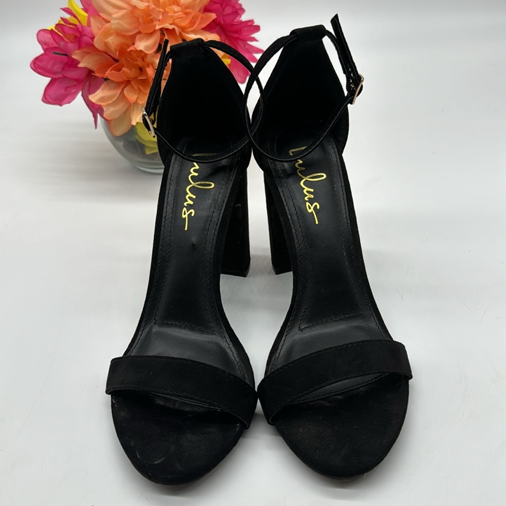 Lulu's Black Block Heel Suede Heels Special Occasion Prom Evening BHE6882A - Picture 2 of 8